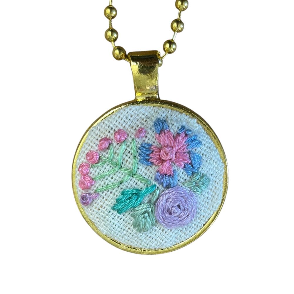 Pastel Widlflower in Gold Bezel Necklace Tiny Charm Necklace
